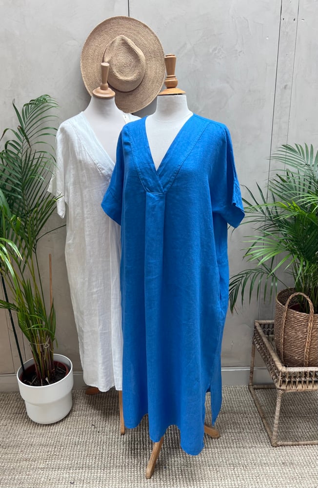 Image of Robe En Lin Diane Bleu Céleste