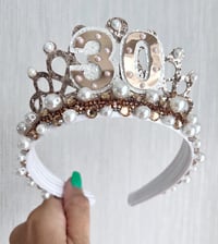 Image 3 of 30th birthday tiara crown Gold & Pearl birthday party hair accessories 