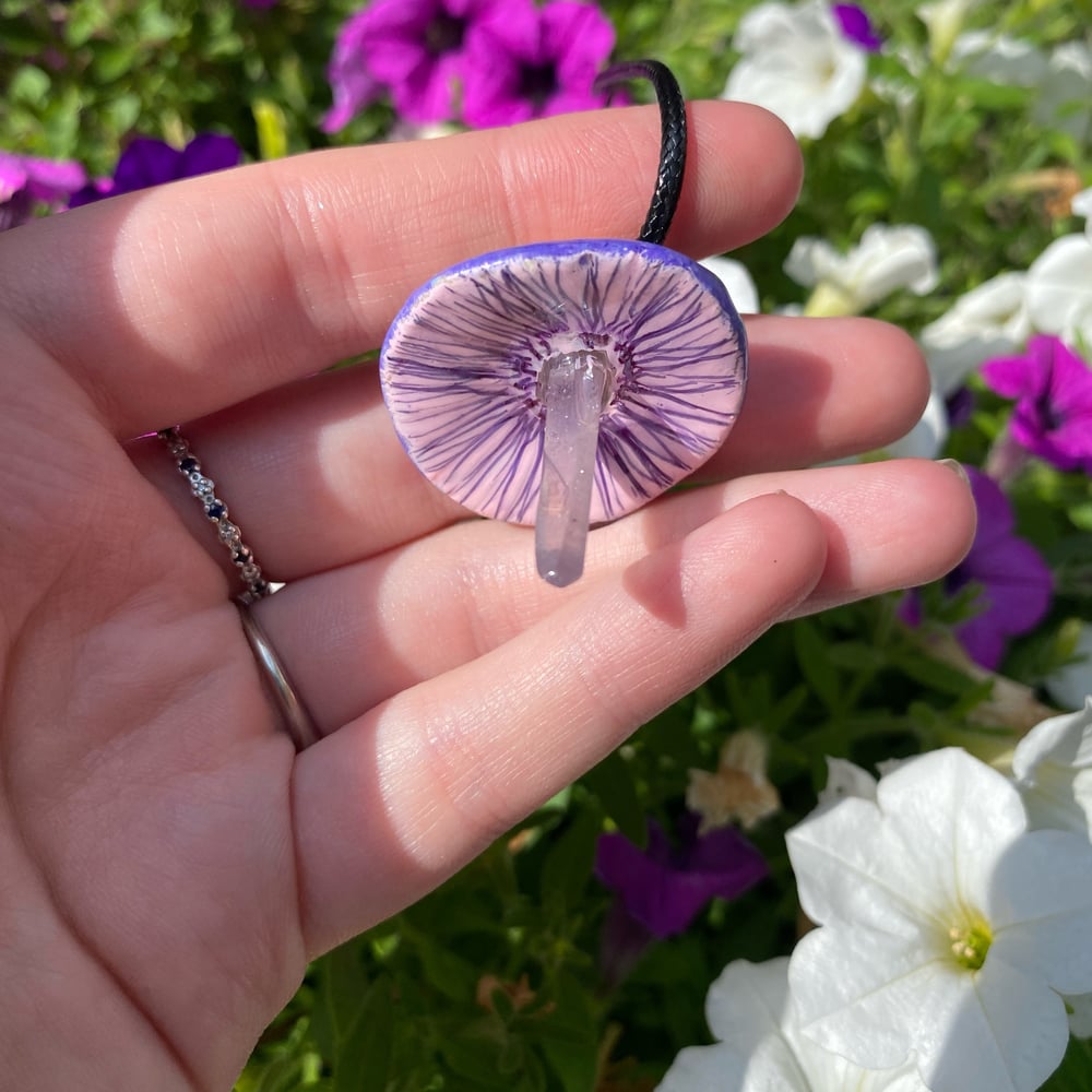 Image of purple tie dye mushroom necklace 