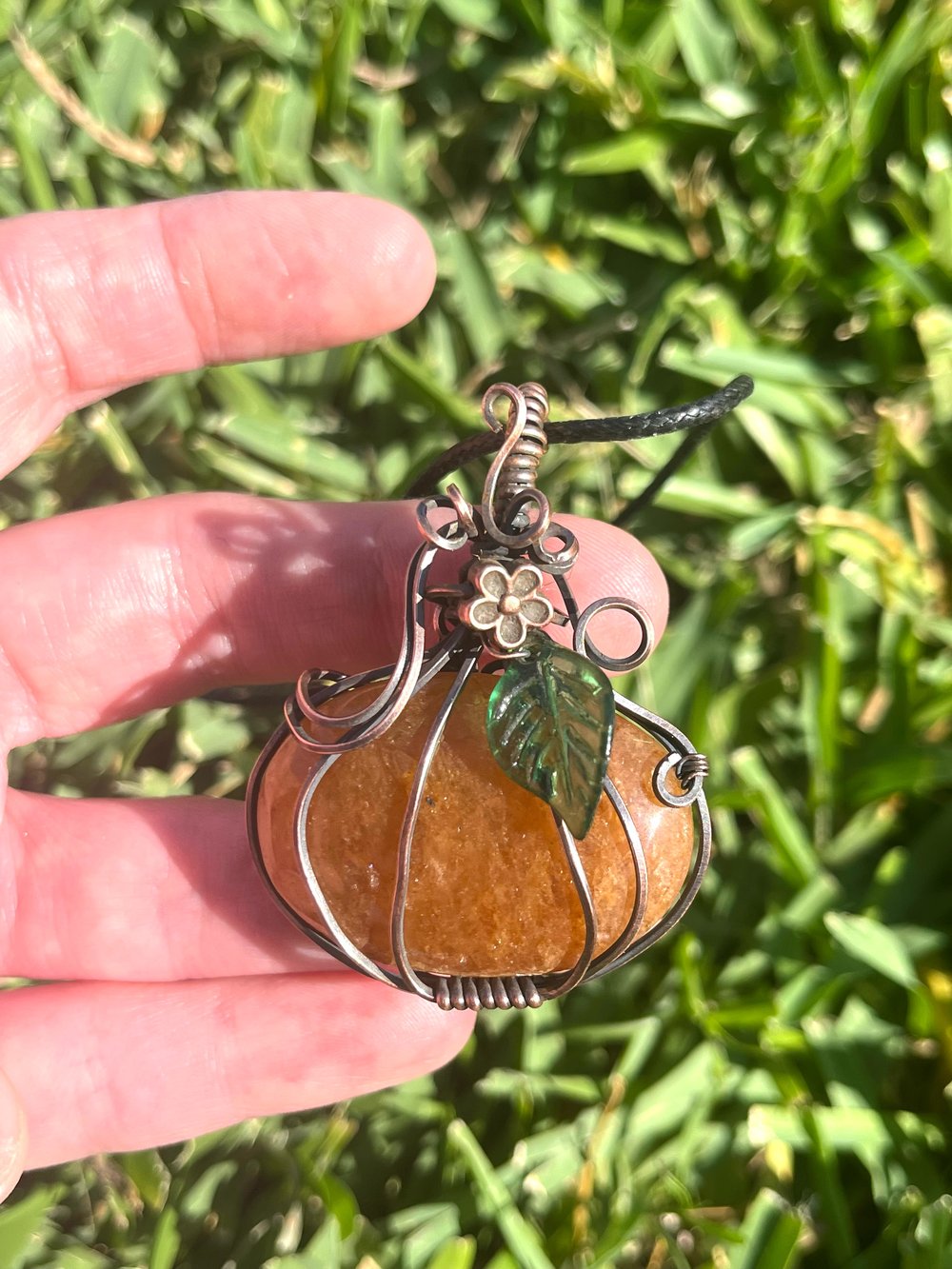 Image of Wire wrapped crystal pumpkin necklaces