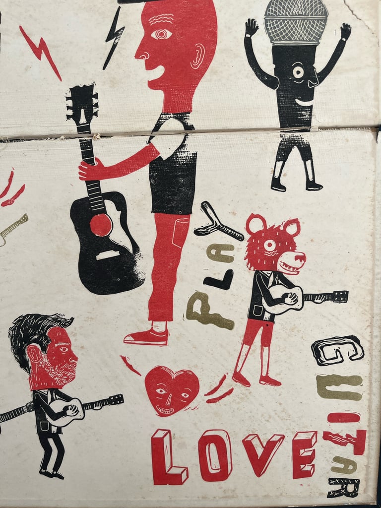Love Guitar Rubber Stamp Print
