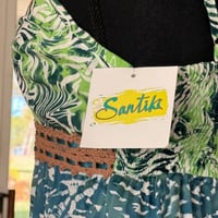 Image 5 of Original Batik Print Blue and Green Crochet Sundress by Santiki - NWT - Lillian -Size Small 