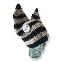 Image 2 of Black and Off White Ear Beanie