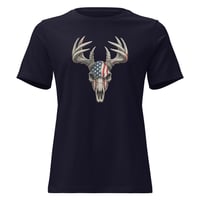 Image 1 of Women's Relaxed T-Shirt, Americana Deer Skull with Antlers Patriotic Tee