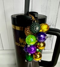 Image 4 of Mardi Gras Purple, Green, and Gold Beaded Straw Bauble – Tumbler  Straw Charm Accessory