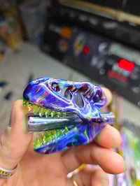 Image 2 of Double amber purple T-Rex skull joint tip pendant (uv reactive) 😤🦖☠️
