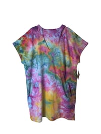 Image 2 of ♻️ UPCYCLED XL French Terry Hooded Dress / Cover-up in Bright Ice Dye