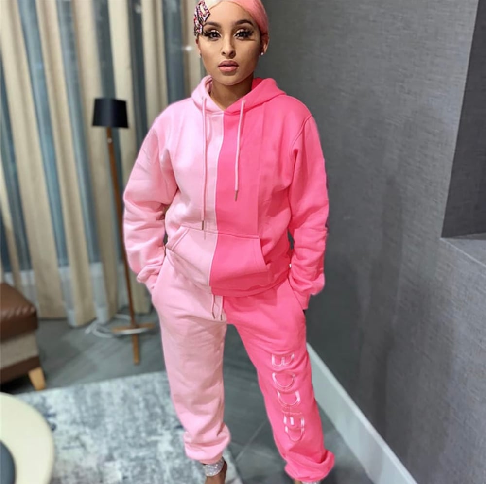 Image of 2 Piece Color-Block Hooded Jogger set
