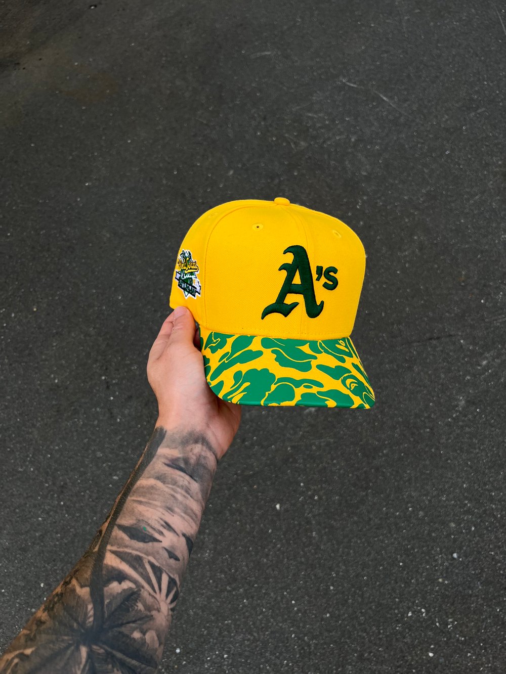 Image of  FOREST GREEN BRIM YELLOW OAKLAND ATHLETICS CUSTOM FITTED CAP