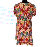Image 4 of Red Floral Tropical V Neck Button Front Beach A Line Dress with Pockets- Size L - Resort 