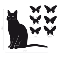Image 2 of Wandaufkleber Katze Fabi klein und 6 Schmetterlinge