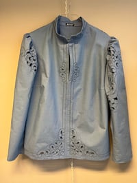 Image 1 of Blue puff sleeve shirt (l-xl)