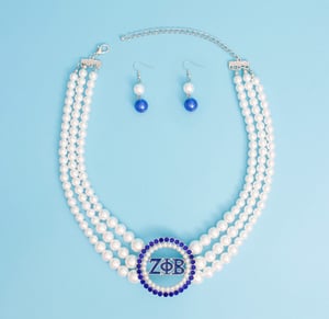 Image of Pearl Necklace Blue White Zeta Set For Women