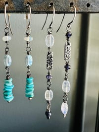 Image 9 of asymmetrical iolite and rainbow moonstone dangle earrings