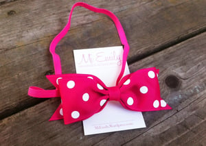 Image of Hot pink with white polka dot bow tie Headband