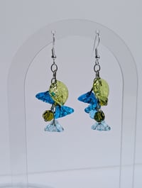 Image 2 of Glass Flower Earrings - Blue Ombre