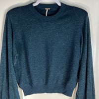 Image 5 of FREE PEOPLE let it shine teal blue metallic sweater top shirt