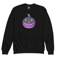 Image 6 of Youth Crewneck Sweatshirt - Jack O Lantern Retro Purple Glow
