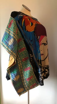 Image 2 of Upcycled “David Bowie/Blue Rose” vintage quilt poncho
