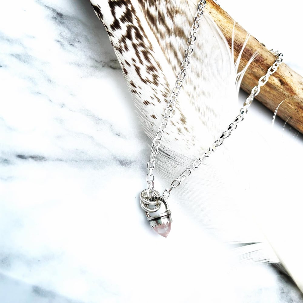 Handmade Sterling Silver Rose Quartz Bullet Point Pendant