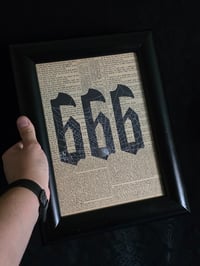 Image 2 of Large" 666" 1800's bible page with preserved spider web 1