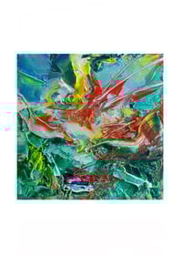 Image 1 of “Jungle Sunset Dream” oil on wood 5 x 5 inches