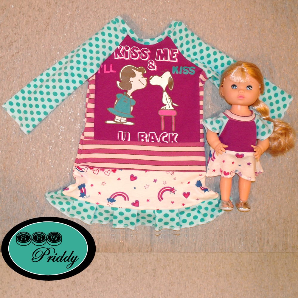Sew Priddy Snoopy Lucy Kiss Me Dress Size 2t W Coordinating