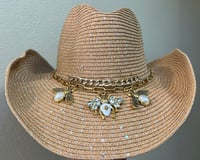 Image 1 of Crushable Beige Cowboy Hat Gold Chain & Crystal Bee Band