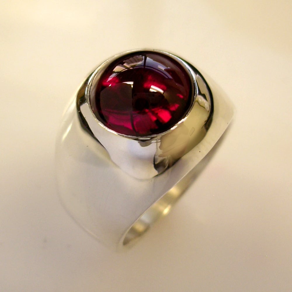 Doug Peterson Jewelers — Unique, Custom, Heavy Mens Ruby Ring in Silver