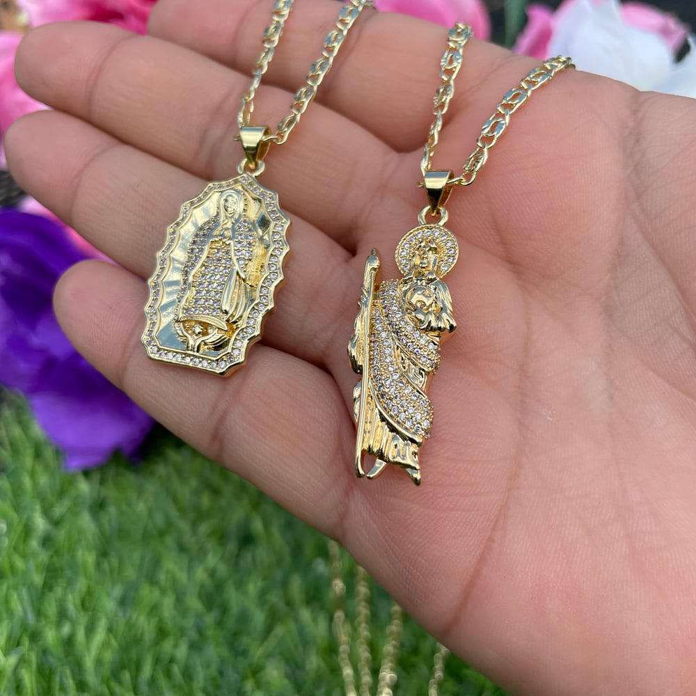 Virgencita/SanJudas 14k gold plated necklace