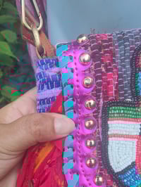 Image 8 of FRILL MINI body cross Sari bag with ruffles - detachable strap wear on waist too-Hamsa hand
