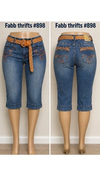 Image 2 of NWT Sz. 14 Apollo belted Beaded Denim Capri #914*19