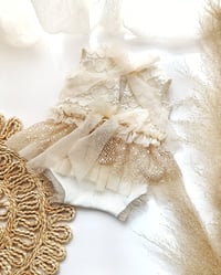 Image 2 of Baby girl photoshoot body-dress | Iris | 0-3 months | boho cream and beige