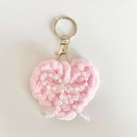 Image 1 of Heart Ribbon Beaded Keychain 