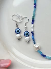 Image 1 of Evil Eye Fresh Water Pearl Earrings
