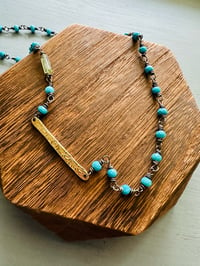 Image 8 of faceted Tibetan turquoise necklace with 14k gold bar pendant by peaces of indigo