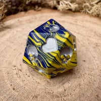 Image 3 of Dark Blue and Yellow Death Save D20 Dice for Dungeons and Dragons