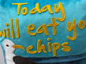 Raggy Roux - ‘today I will eat your chips’ seagull cushion 