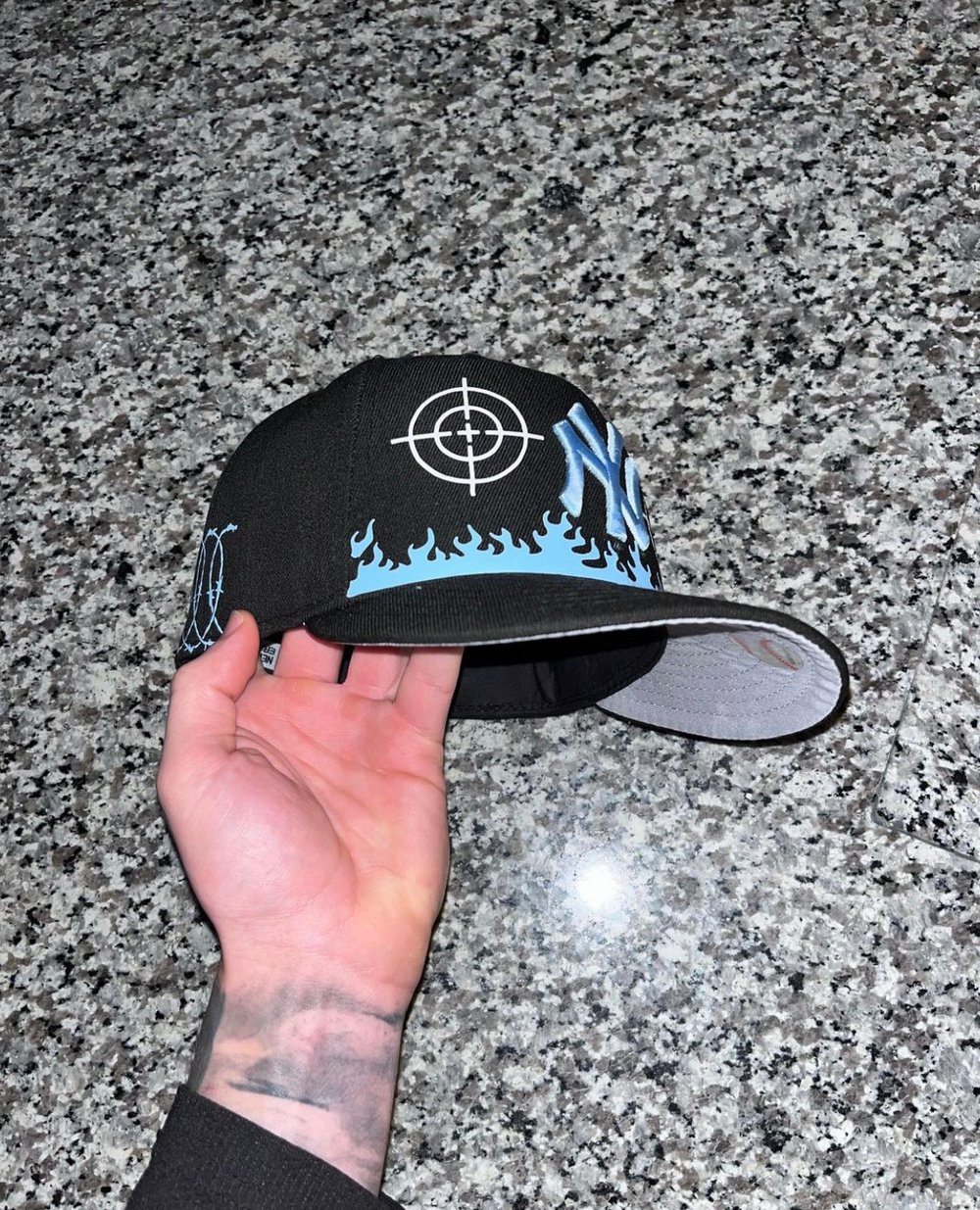 Image of BBY BLUE FLAME NY YANKEES CUSTOM FITTED CAP