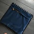 Blue velvet bat patch cushion cover with black pom pom fringing Image 2