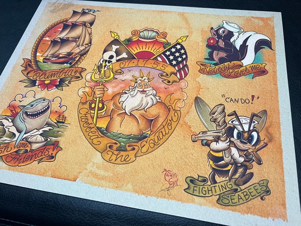 Image of Disney Inspired Traditional Tattoo Flash Sheet: D01 11x14