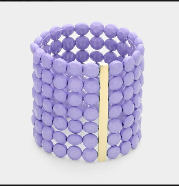 Image of 7Rows Wide Faceted Round Beaded Stretch Bracelet