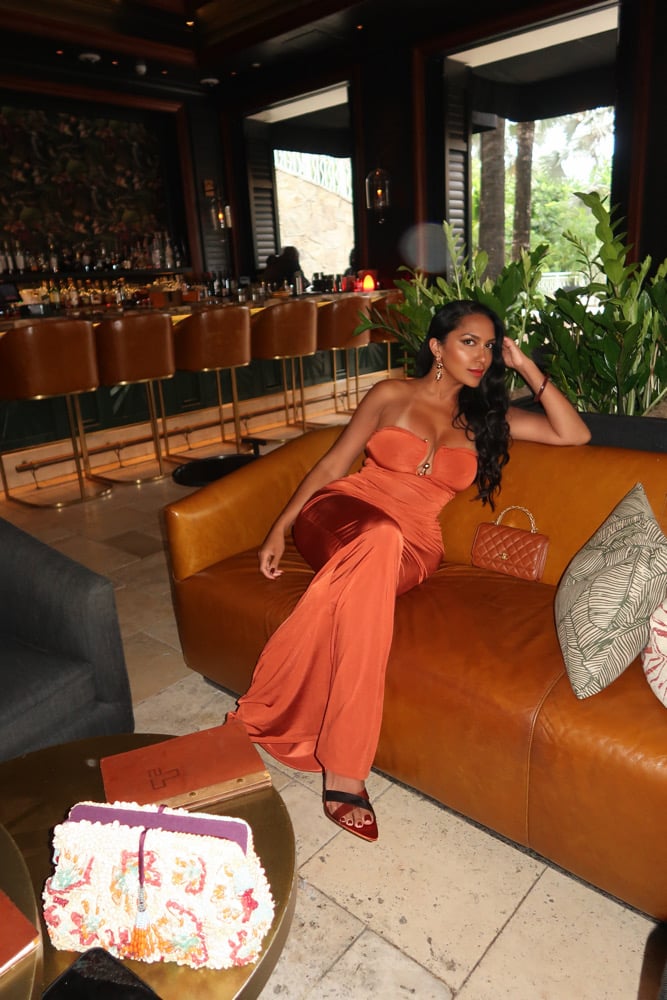 Image of RUST RUCHED STRAPLESS MAXI DRESS (SMALL)