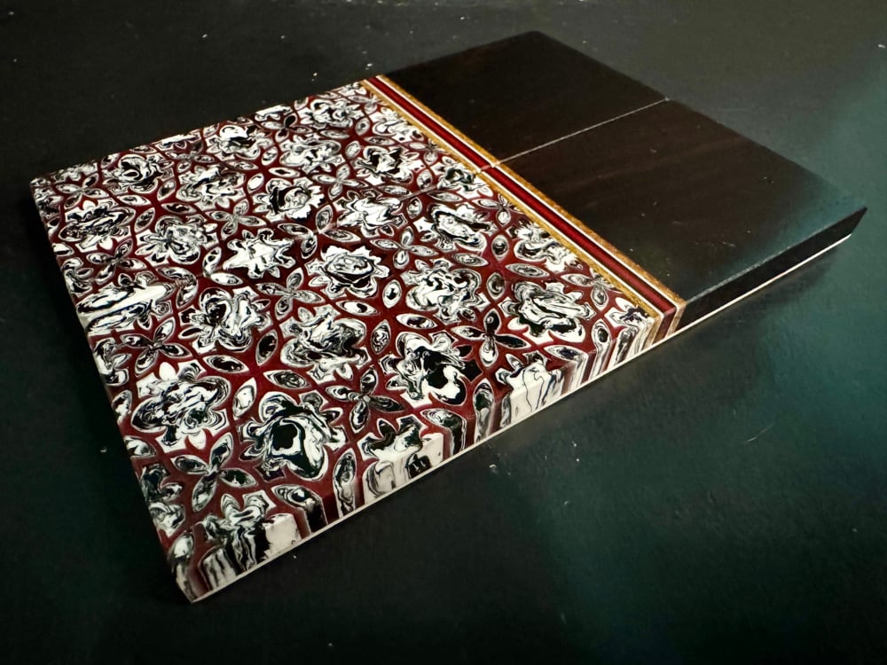 Image of African Blackwood & Red @Kaoticartworks Resin Segmented Knife Scales