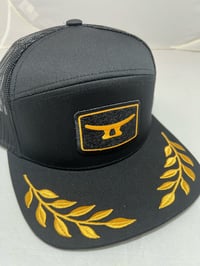 Gold embroidery patch w/ oak leaves black/black 7 panel 