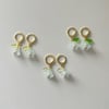 light blue glass flower gold huggie hoop earrings 