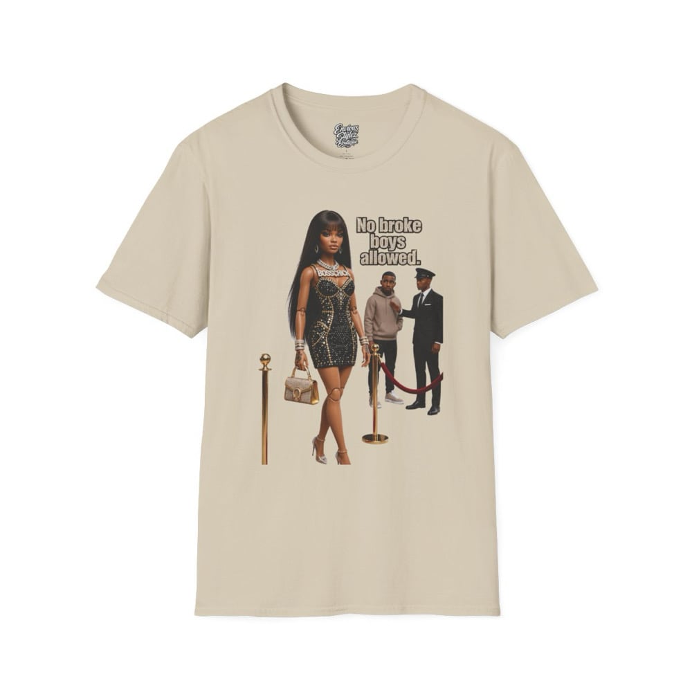 Image of No Broke Boys Allowed T-Shirt — Funny Luxe Night Out Graphic Tee