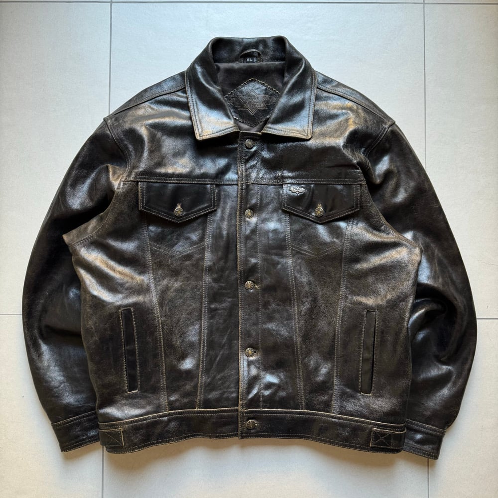 Image of 1990s Heavyweight Leather Trucker Jacket, Size XL
