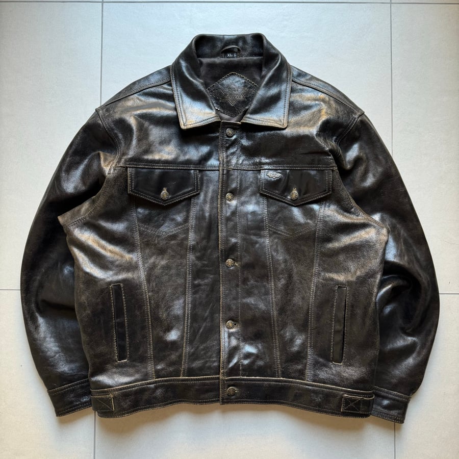 Image of 1990s Heavyweight Leather Trucker Jacket, Size XL