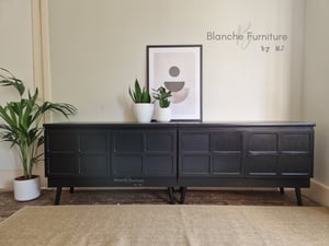 Image of Extra Long Nathan Sideboard in Black on Black wooden tapered legs